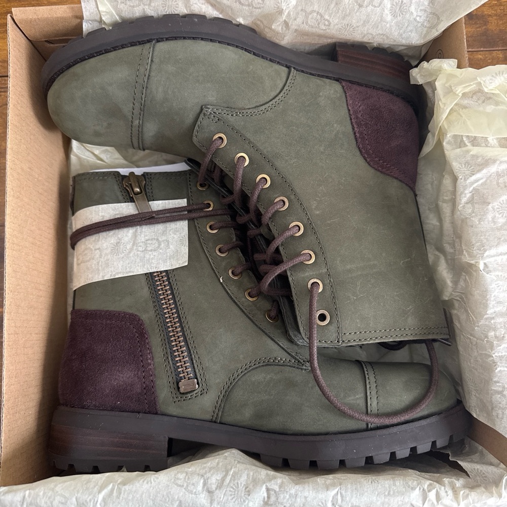 UGG Women's Olive and Dark Brown Combat Boots
